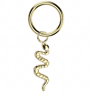 Piercing anneau Titane dor  serpent en pendentif (oreille, tton, nombril...)