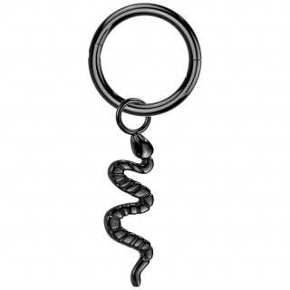 Piercing anneau Titane noir  serpent en pendentif (oreille, tton, nombril...)