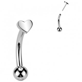 Piercing courb Titane  petit coeur push-in (arcade, rook...)