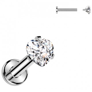 Piercing labret Titane  coeur zirconium (lvre et oreille)