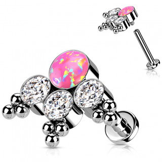 Piercing oreille Titane chic perl  Opale rose et zirconiums