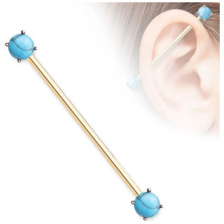 Piercing industriel cuivr  embouts turquoises