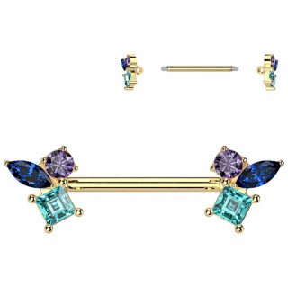 Piercing tton dor orn de pierres multicolores voquant un papillon stylis