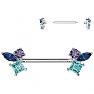 Piercing tton orn de pierres multicolores voquant un papillon stylis