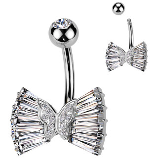 Piercing nombril papillon bord de zirconiums en baguettes