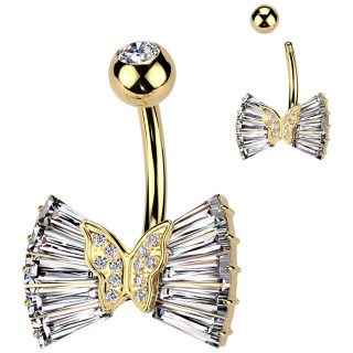 Piercing nombril dor papillon bord de zirconiums en baguettes