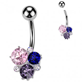 Piercing nombril  cluster de pierres multicolores