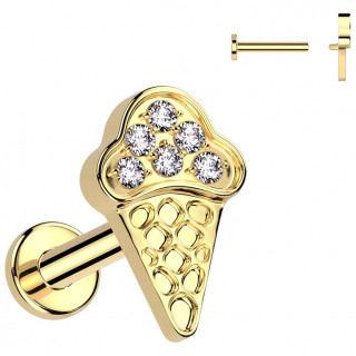 Piercing Titane dor cornet de glace  zirconiums (lvre et oreille)