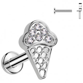 Piercing Titane cornet de glace  zirconiums (lvre et oreille)