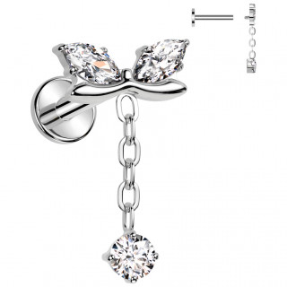 Piercing Titane noeud papillon chic et chaine  zirconium (lvre, tragus, hlix...)