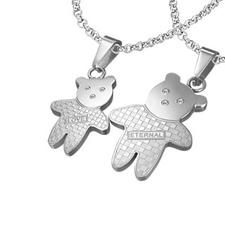 Paire de pendentifs acier nounours Eternal Love