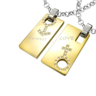 Paire de pendentifs acier plaques dores fminin masculin