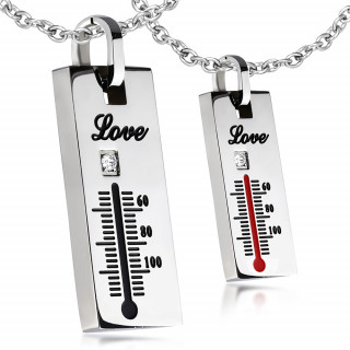 Paire de pendentifs en acier thermomtres "love"