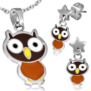 Parure pendentif et boucles d'oreilles  hibou / chouette