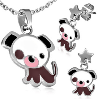 Parure pendentif et boucles d'oreilles  petit chien