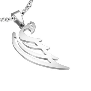 Pendentif acier aile d'ange stylise sertie