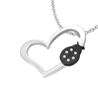 Pendentif acier coeur ajour et coccinelle noire serti