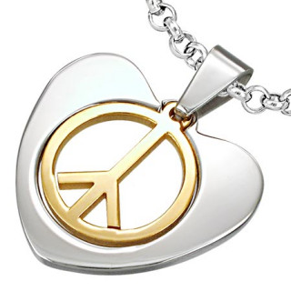 Pendentif acier coeur et logo peace and love