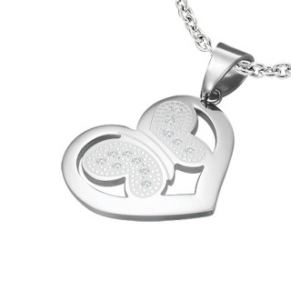 Pendentif acier coeur et papillon assembls