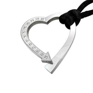 Pendentif acier coeur flch pav de pierres