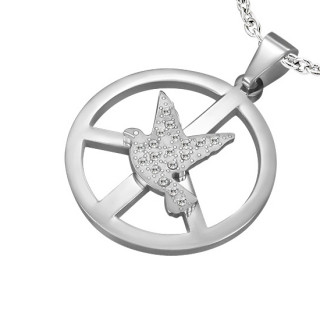 Pendentif acier colombe sur signe Paix et Amour