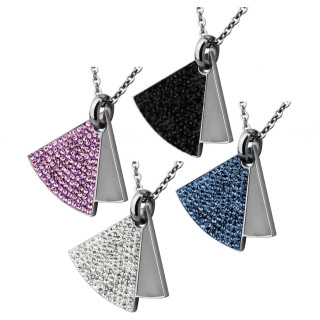 Pendentif acier double triangle pav de pierres