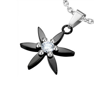 Pendentif acier fleur noire sertie