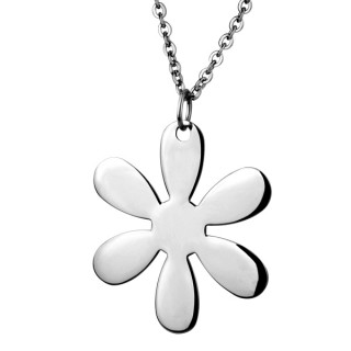 Pendentif acier grosse fleur  six ptales