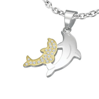 Pendentif acier maman et bb dauphin