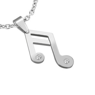 Pendentif acier note de musique sertie