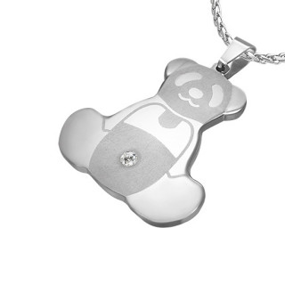 Pendentif acier panda assis serti