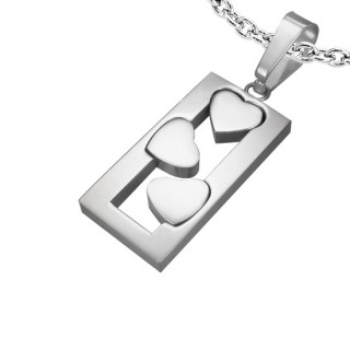 Pendentif acier plaque avec 3 petits coeurs