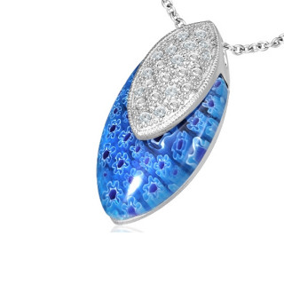 Pendentif acier pointe de verre style murano pave de pierres