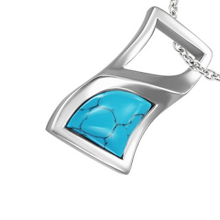 Pendentif acier rectangle spirale avec turquoise