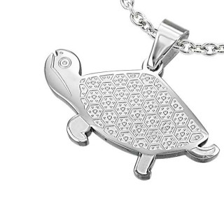 Pendentif acier tortue avec carapace  motifs