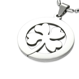 Pendentif acier trfle  quatre feuille cercl