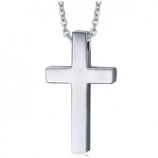 Pendentif croix argente en acier (+chaine)