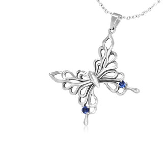 Pendentif femme acier papillon de boucles serti