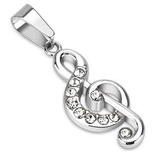 Pendentif femme en acier cl de Sol pave de pierres