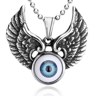 Pendentif gothique en acier avec globe oculaire  ailes d'ange