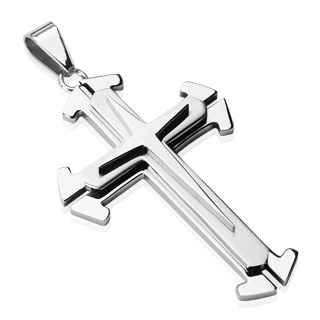 Pendentif homme acier 3 croix superposes