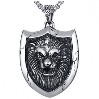 Pendentif homme bouclier lion en acier