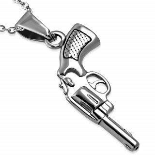 Pendentif homme en acier argent en forme de pistolet