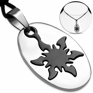 Pendentif homme plaque ovale  toile ninja noire (+ cordon 40cm)