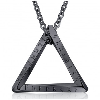 Pendentif Viking homme triangle noir  runes en acier