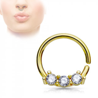 Petit piercing septum pliable plaqu or  trio de strass