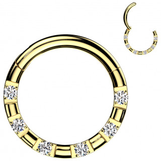 Piercing anneau clicker en acier dor avec incrustations de strass