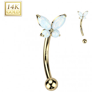 Piercing arcade en or jaune 14 carats  papillon d'opales