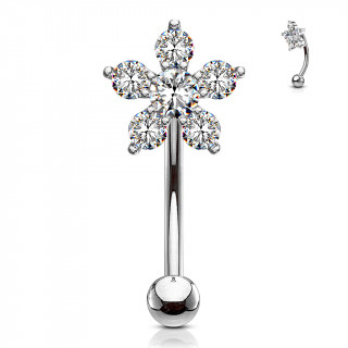 Piercing arcade  fleur pave de strass - Clair