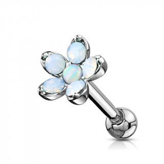 Piercing cartilage  fleur d'opalites et Opale - Blanc